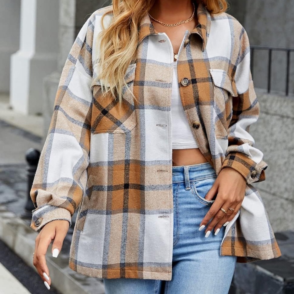 Women’s Blooming Jelly Plaid Flannel Oversized Shacket, Size S
